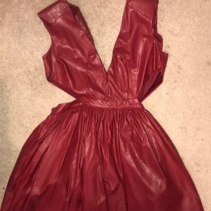 Red Leather Skater Dress with side cutouts